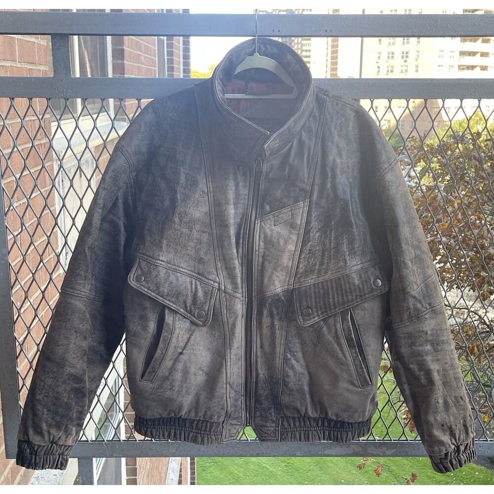 VTG Members Only Genuine Leather Bomber Jacket Brown Men’s 42 Classic Biker - Picture 1 of 12